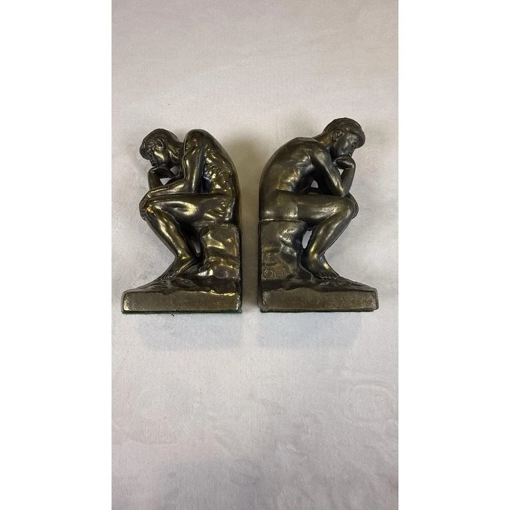 VTG Park Sherman's The Thinker Cast Metal Brass/Bronze Bookends C 1928